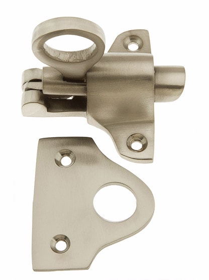 Solid Brass Transom Window Latch in Satin Nickel.
